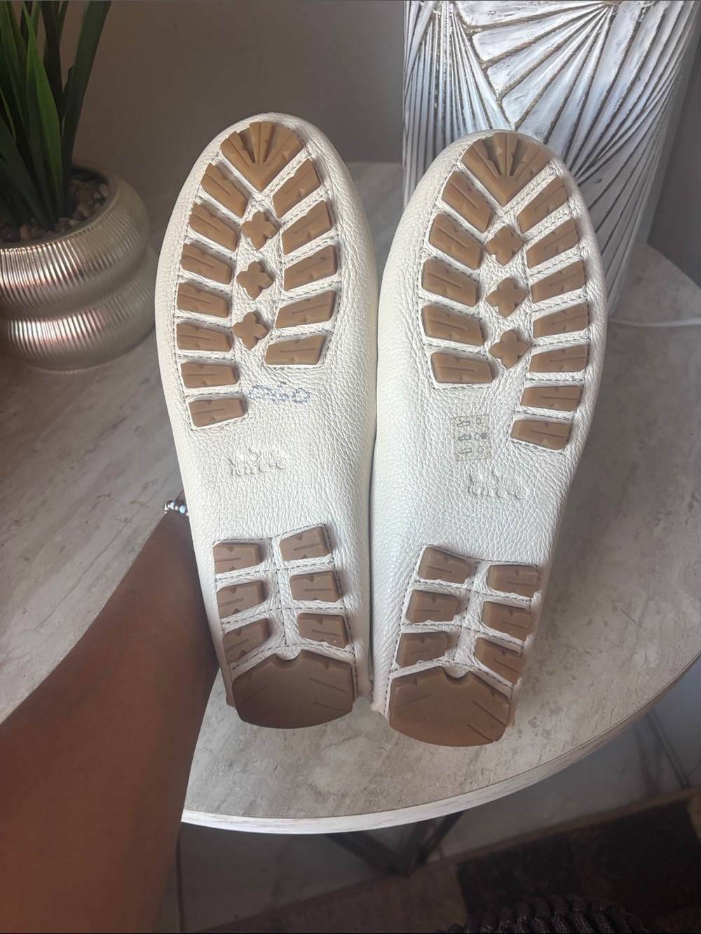 Women's Cream Leather Slip-On Loafers - Picture 9 of 12